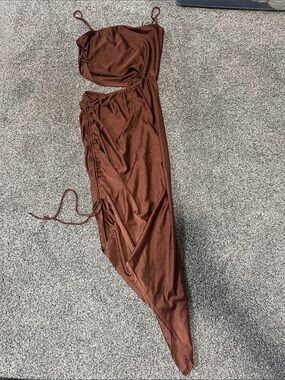 Asymmetric silk dress with side cutout